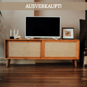 Boheme Lowboard im skandinavischen Stil mit Jutestoff bezogen und Schiebetüren