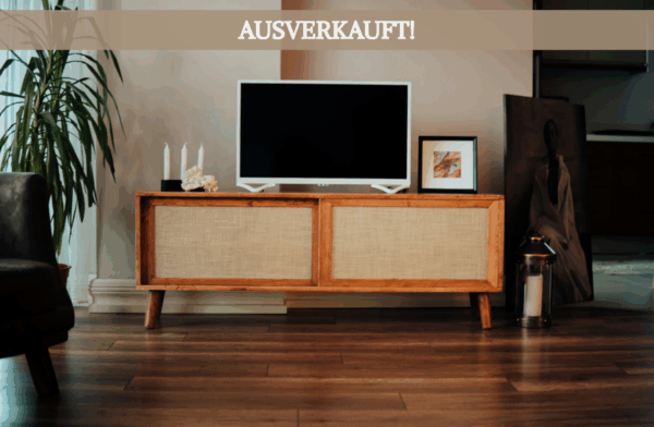 Boheme Lowboard im skandinavischen Stil mit Jutestoff bezogen und Schiebetüren