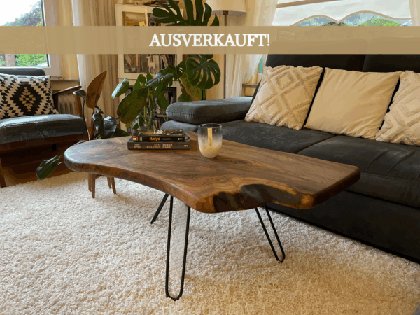 MODELL B COUCHTISCH AUS WALNUSSHOLZ MIT METALLBEINEN